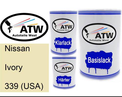 Nissan, Ivory, 339 (USA): 500ml Lackdose + 500ml Klarlack + 250ml Härter - Set, von ATW Autoteile West.